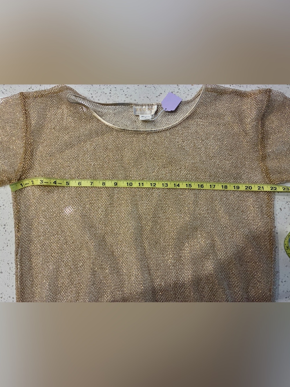 X-ES-NY Gold Metallic Mesh Fishnet Tunic Cover-Up Top Size M Y2K - Picture 11 of 12